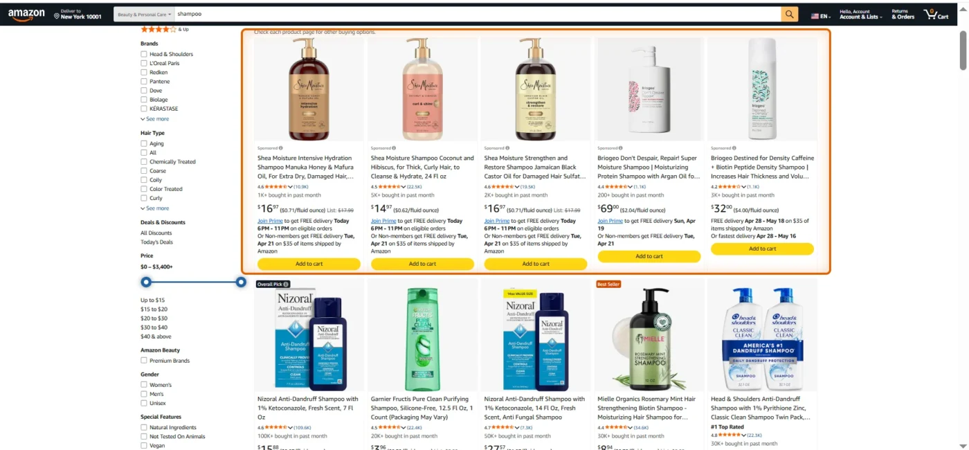 example of Amazon sponsored product ads run by Amazon sponsored ads management agency